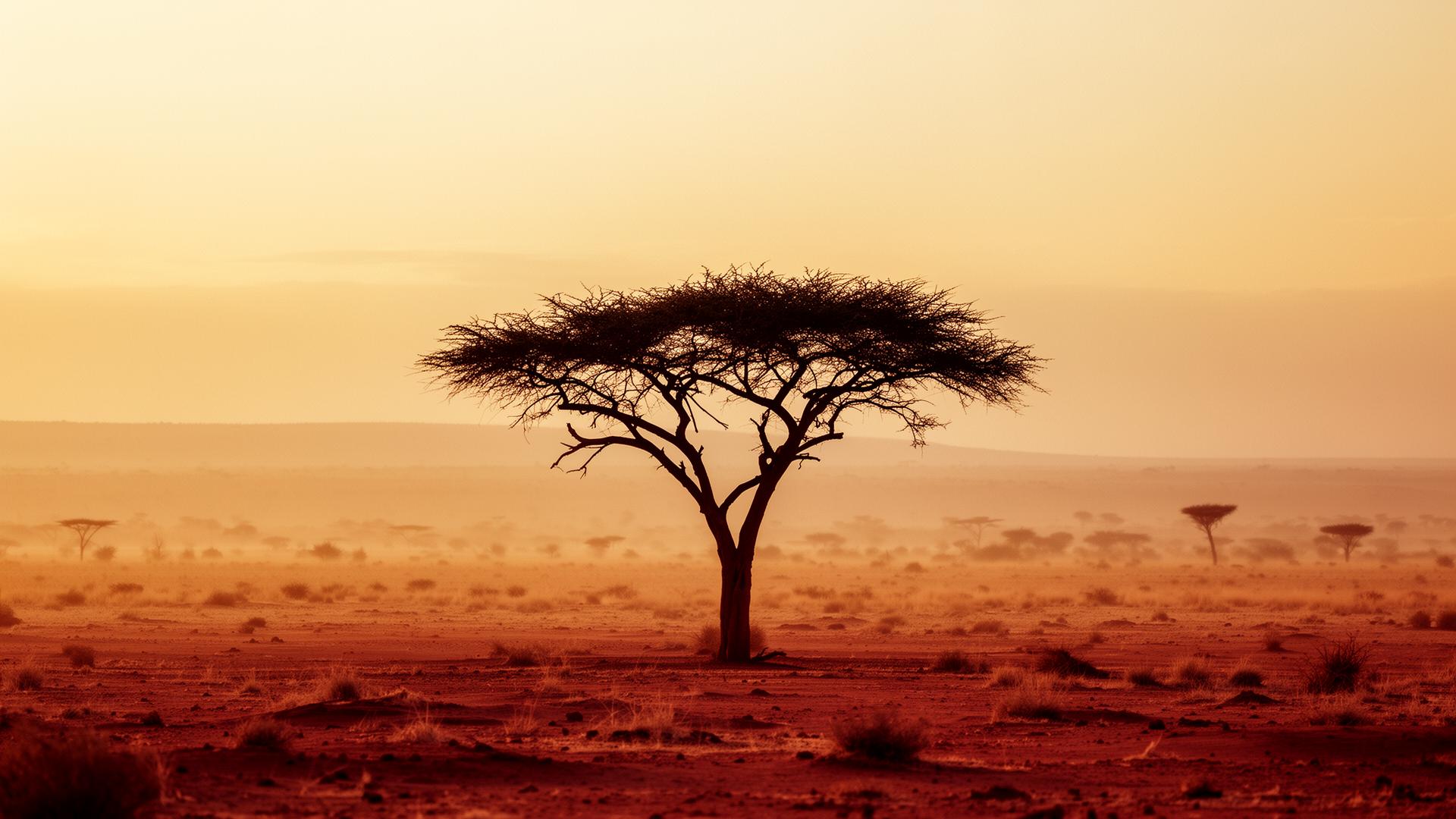 Acacia tree at golden hour in Northern Kenya